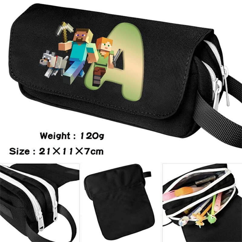 

Game Themed Flip Top Pencil Case Minecrafted Letters Print Large Capacity Pen Pouch Student Stationery Organiser Back To School