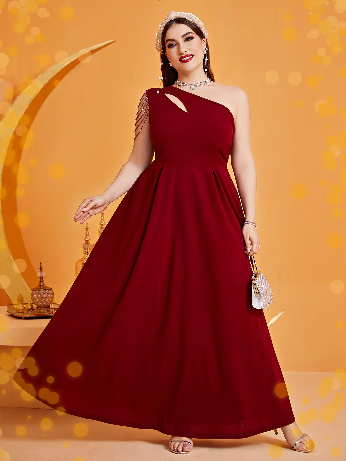 

New Rhinestone Splicing Slant Shoulder Long Dress Fashion Elegant Sexy Plus Size Dress Temperament Women Evening Party Dresses