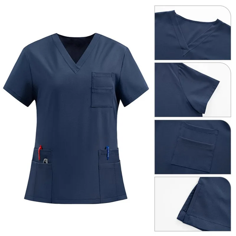 

New work clothes for men and women doctor work clothes v-neck nurse uniform suit short-sleeved elastic quick-drying clothes