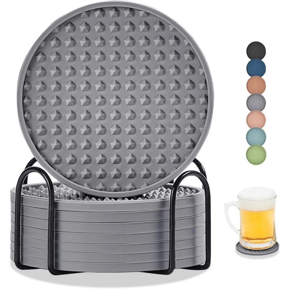 

Подставки для напитков, силиконовые подставки (набор из 8 шт.) с металлическим держателем, уличные подставки для кофейного столика, нескользящие резиновые подставки для чашек