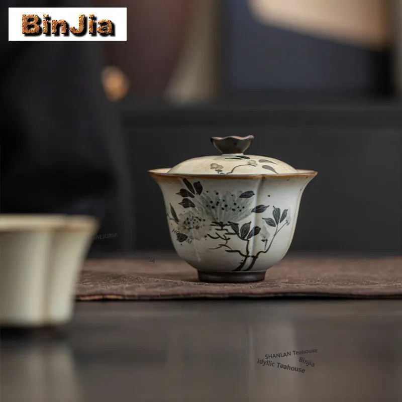 200ml Hand-painted Peony Bell-shaped Gaiwan Ancient Tea Tureen Tea Bowl With Lid Kit Tea Maker Cover Bowl Chinese Tea Set Gift