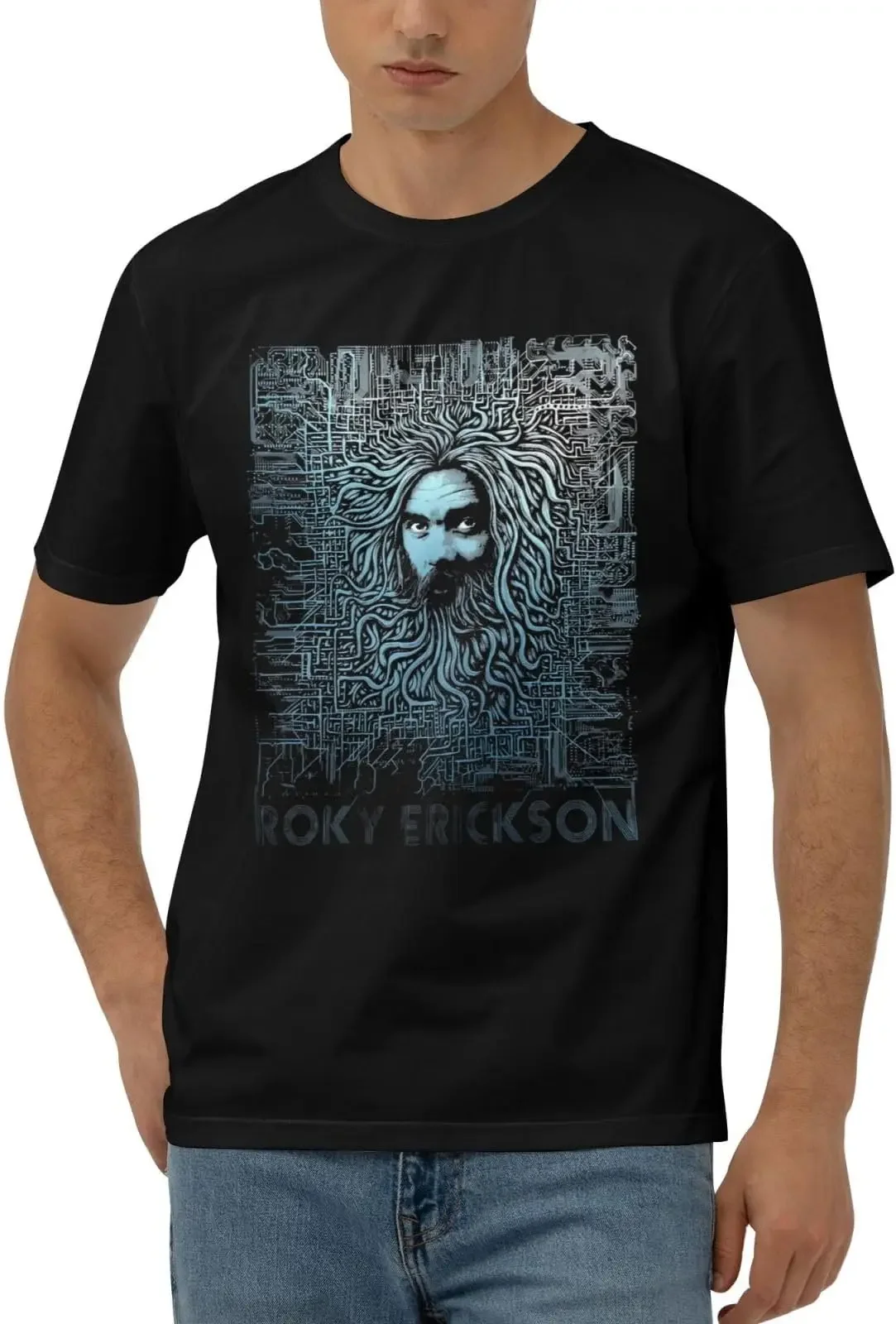 Roky Music Erickson Shirts for Men Short Sleeve Cotton Tshirts Tees High Quality 100%Cotton Short Sleeve