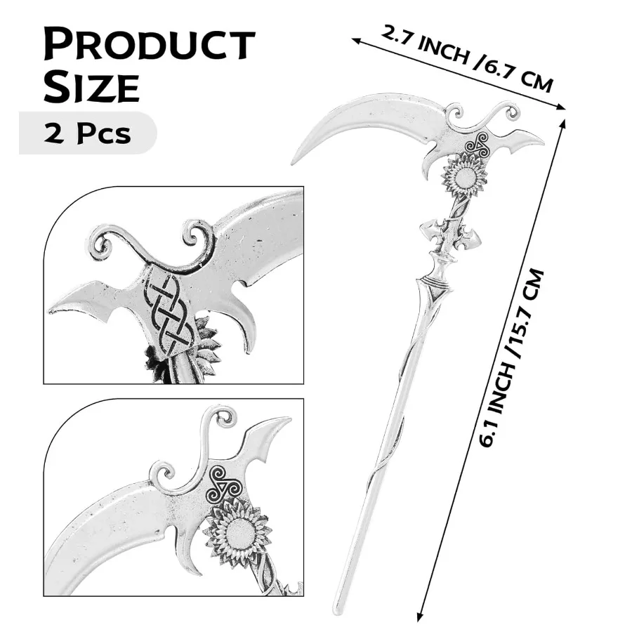 2pcs Sunflower Reaper Scythe Hair Styling Pins Black Wicca Witch Hair Slide Renaissance Festival Hair Accessories for Women Hai