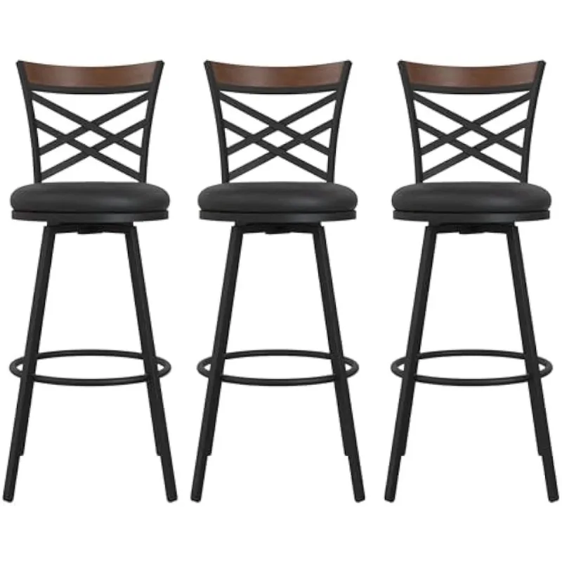 

Upholstered Seat Swivel Black PU, Set of 3 Barstool