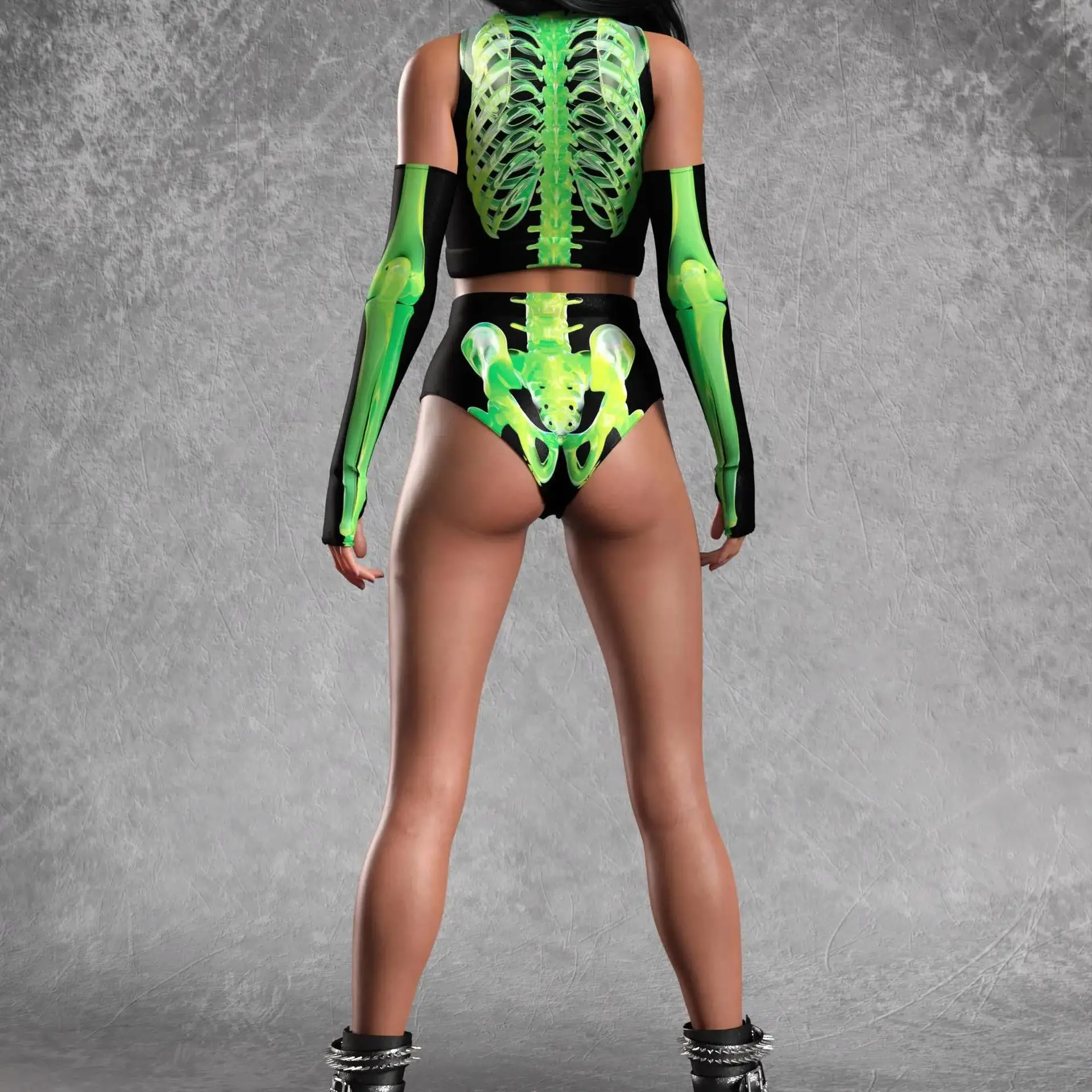 Damen Sexy Punk Meerjungfrauen-Schuppen-Cosplay-Badeanzug-Set Halloween-Party Bunte Badebekleidung Shorts Modern Dance Rave Out Kostüm – Detail 3