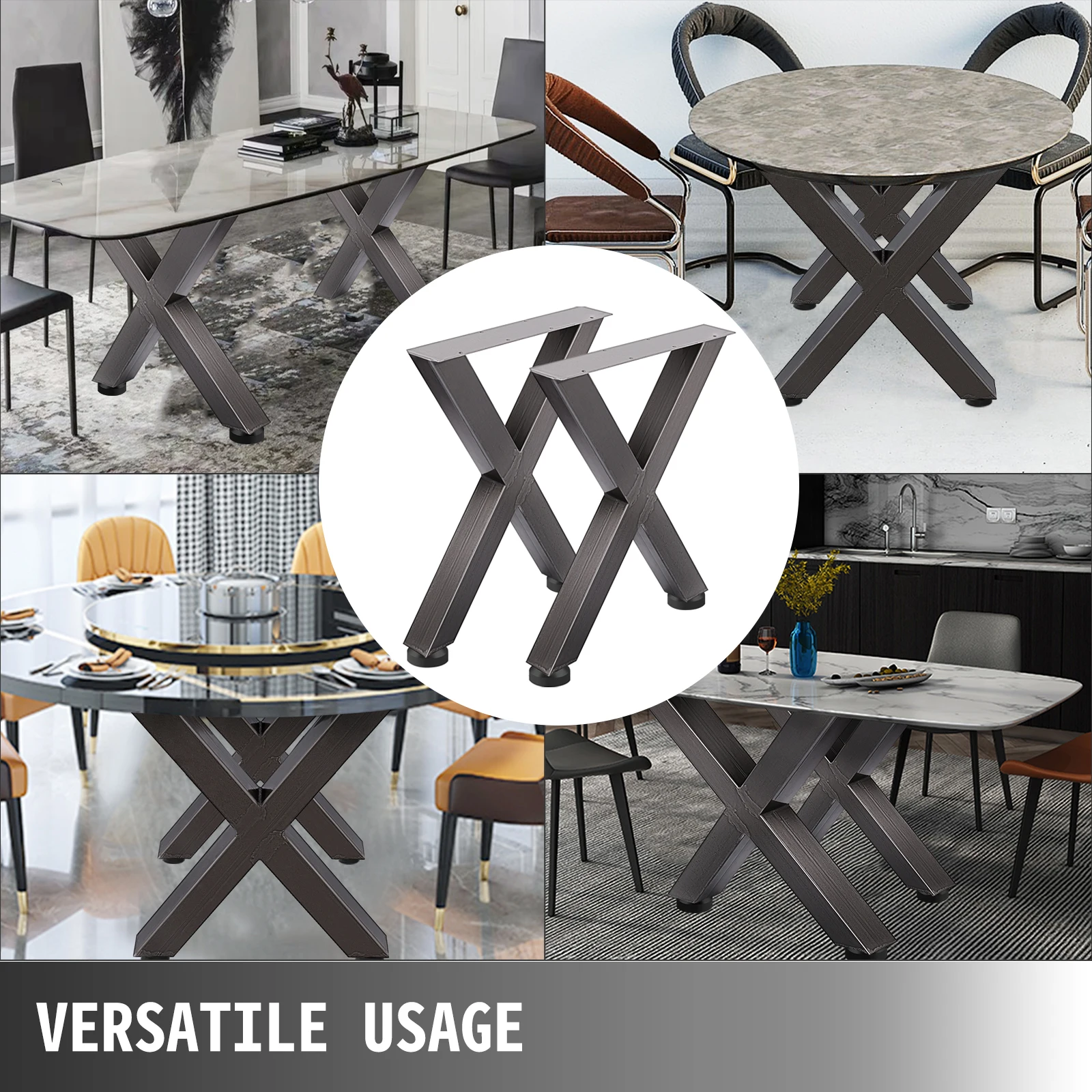 VEVOR-Pernas De Mesa De Aço, Seção De Caixa Quadrada, X Frame Tabela Pernas, Cor Original, Estilo Industrial Country, Jantar De Metal, Conjunto de 2