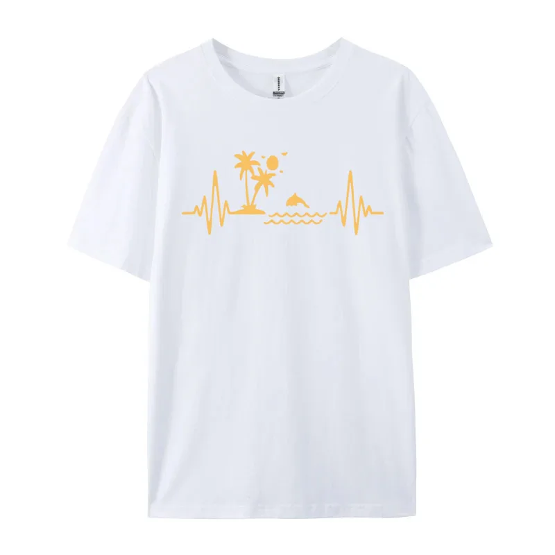 Heartbeat Palm Summer Hawaii Cute Fam T-Shirt Funny Printed Tops Shirts Funny Cotton Man Top T-shirts