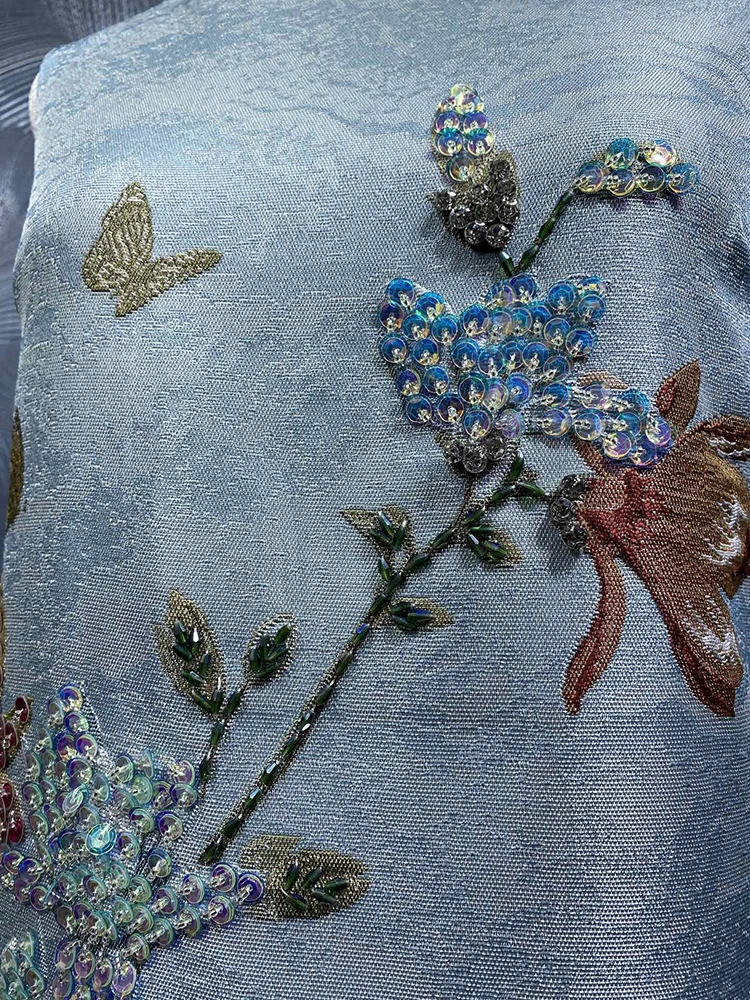 DLDENGHAN Sequin Beading Vest Dress For Women O-Neck Sleeveless Vintage Jacquard Mini Dresses Summer Fashion Female