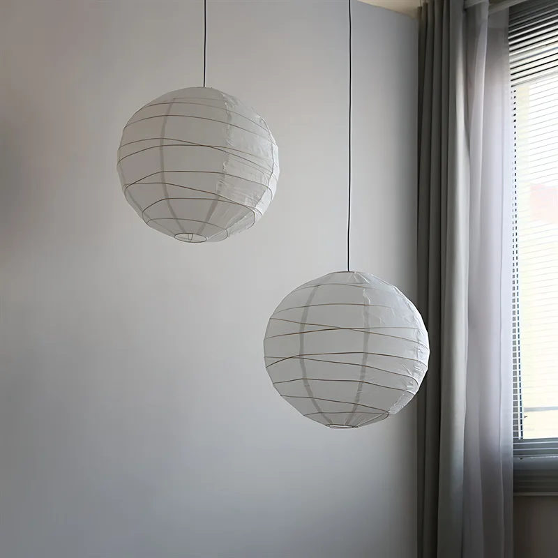 Designerska lampa wisząca z długimi lampami Akari Noguchi Yong LED E27 okrągła kula Wabi-sabi do sofy do salonu sypialni stołowej