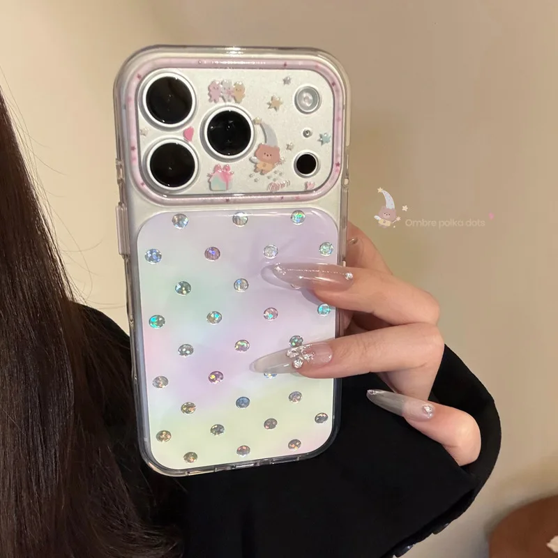 Colorful Polka Dot Gold Foil Phone Case, Drip Glaze Craft Clear Soft TPU Shockproof Cover for iPhone 17 Pro Max/iPhone 16 Pro