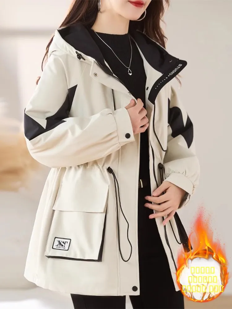 

Женская утепленная парка-пуховик для активного отдыха, зимняя модная уличная одежда в японском стиле, комбинированная, в стиле рабочей одежды