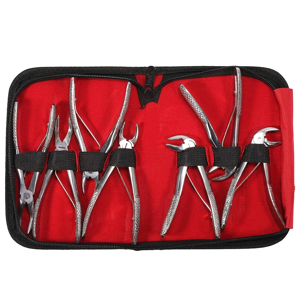 PIORPOY 7 Pcs Stainless Steel Dental Extraction Forceps Set Tooth Pliers Kit Dentistry Basic Surgery Instrument Dentists Tools