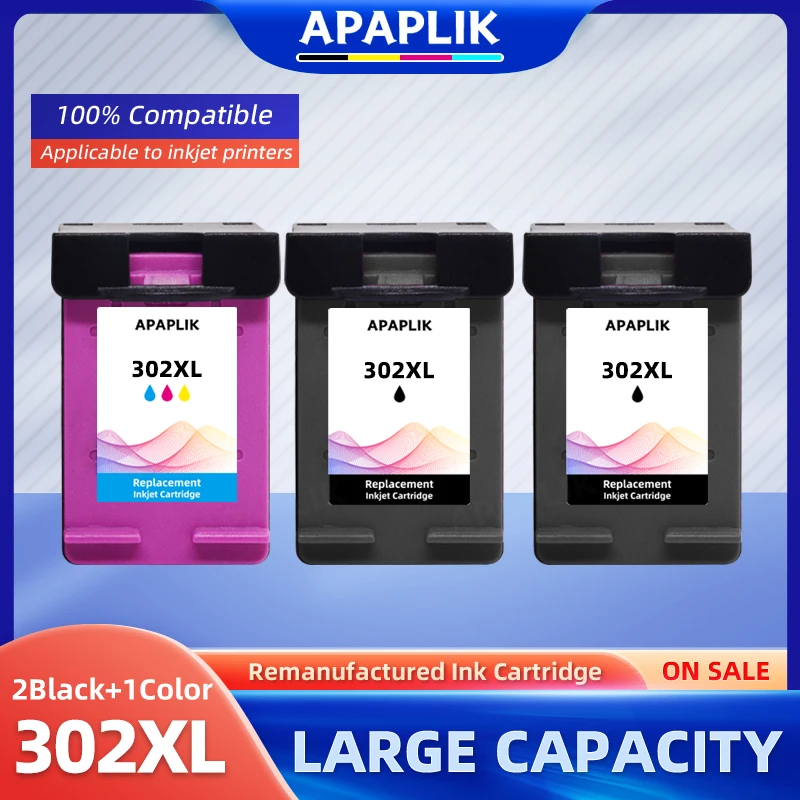 APAPLIK-cartucho de tinta remanufacturado para impresora HP302XL, para HP 302, Deskjet 302, 2130, 2135, 1110, 3630, Officejet 3632, 3830, 4520