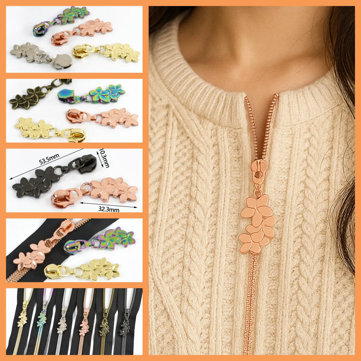 

5/10/20/30/40/50Pcs Zipper Cursor 5# Zippers Slider for Nylon Ziper Tapes Flower Decoration Zip Puller Head Apparel Sew Closure