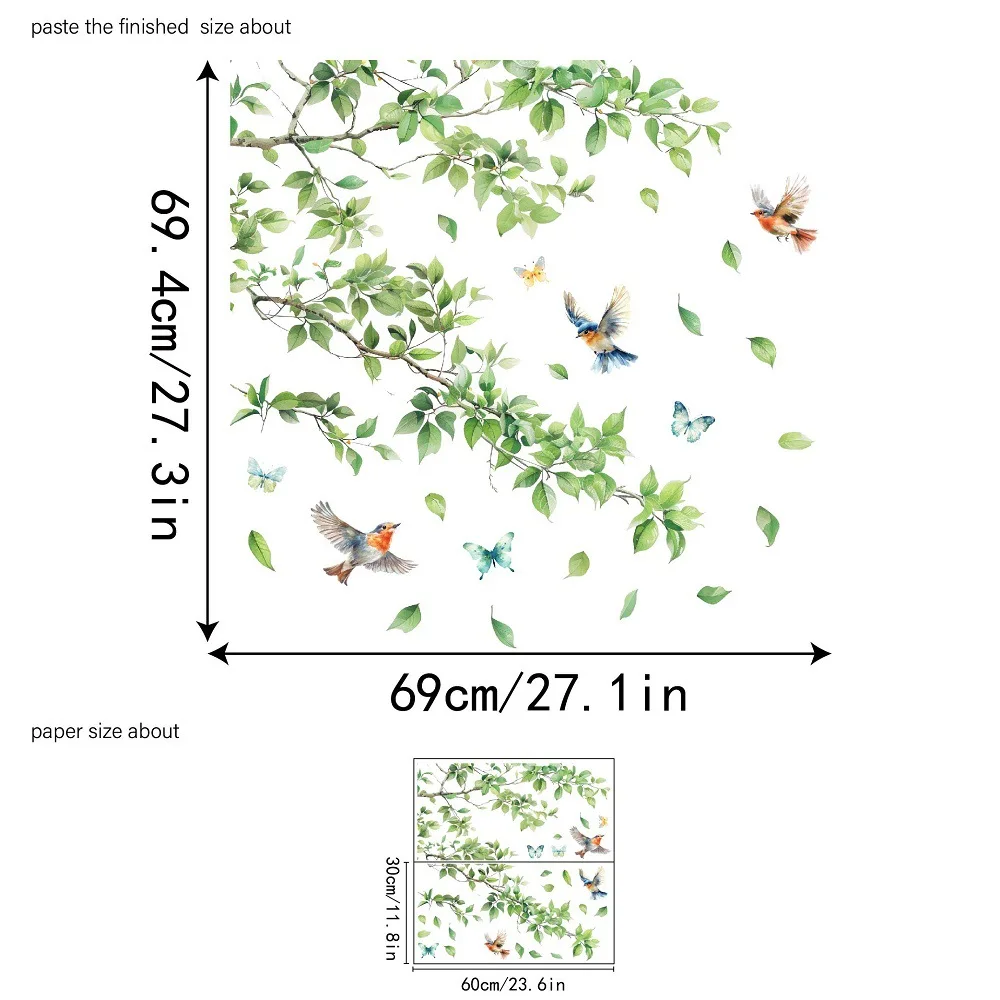 Home Decoration Gift Green Plant Vine Wall Stickers Branch Birds  Decal Self-adhesive Mural Art Bedroom Ornament