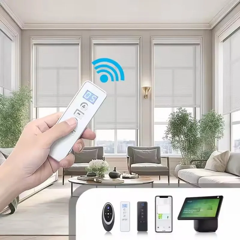 

2025 Custom Window Size Remote By Phone And Google To Control Water-Proof Blackout Fabric Motorized Roller Blinds For Windows