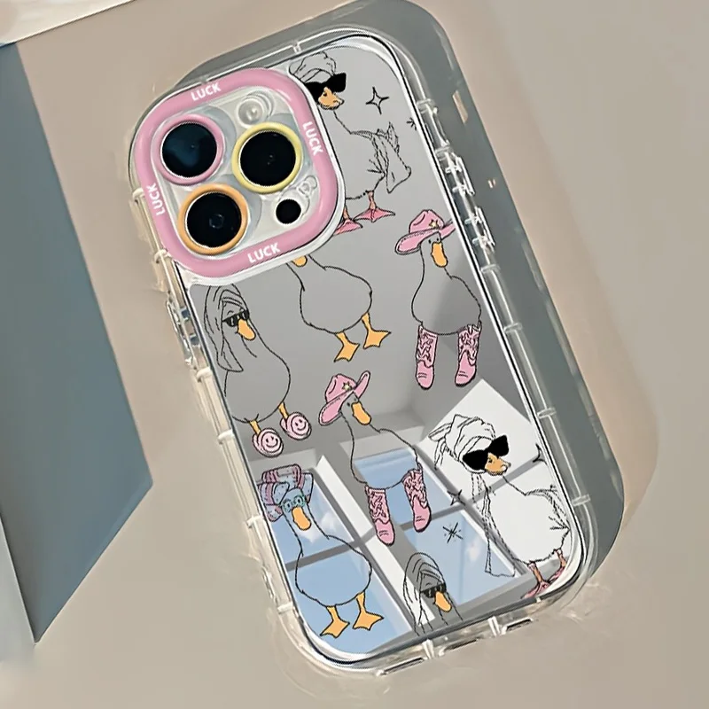 

Funny Cute Duck Fashion Mirror Phone Case For iPhone 17 16 15 14 13 12 11 Pro Max 7 8 Plus XR X XS Max 17E 16E Protection Cover