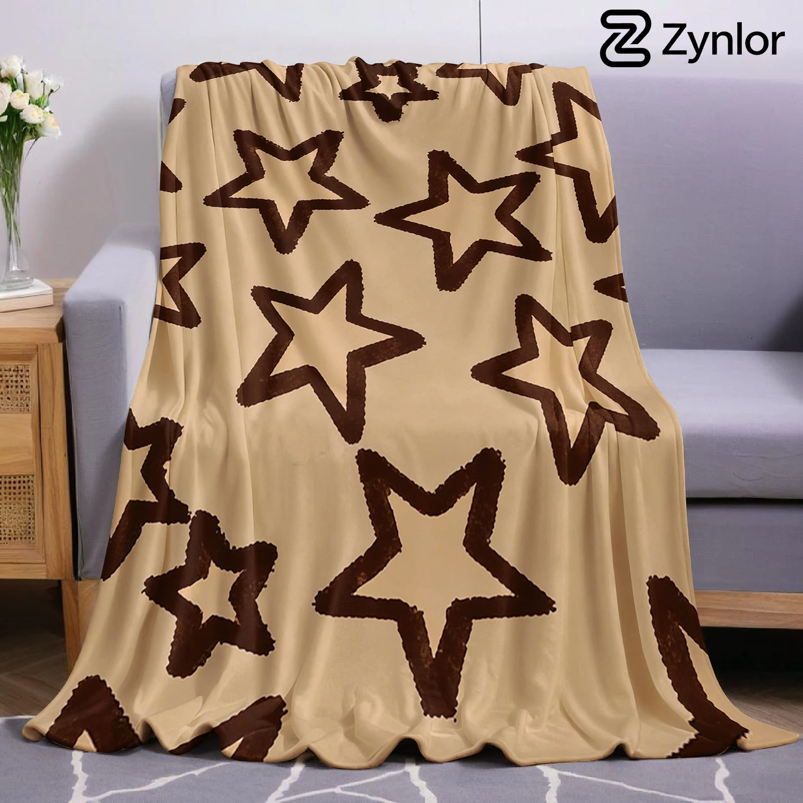 Brown Star Sketch Halloween Flannel Fleece Blanket Fluffy Warm Cozy Throw for Sofa Bedroom Home Holiday Decoration Gift