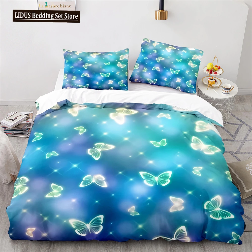 

Butterfly Duvet Cover Set Blue Purple Wild Animals Bedding Set King Queen Size For Kids Girls Women Polyester Comforter Cover