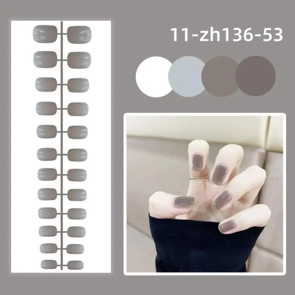 24 stuks afneembare effen kleur nepnagels mini volledige dekking korte vierkante kop kunstnagels heldere draagbare opdruknagels dames