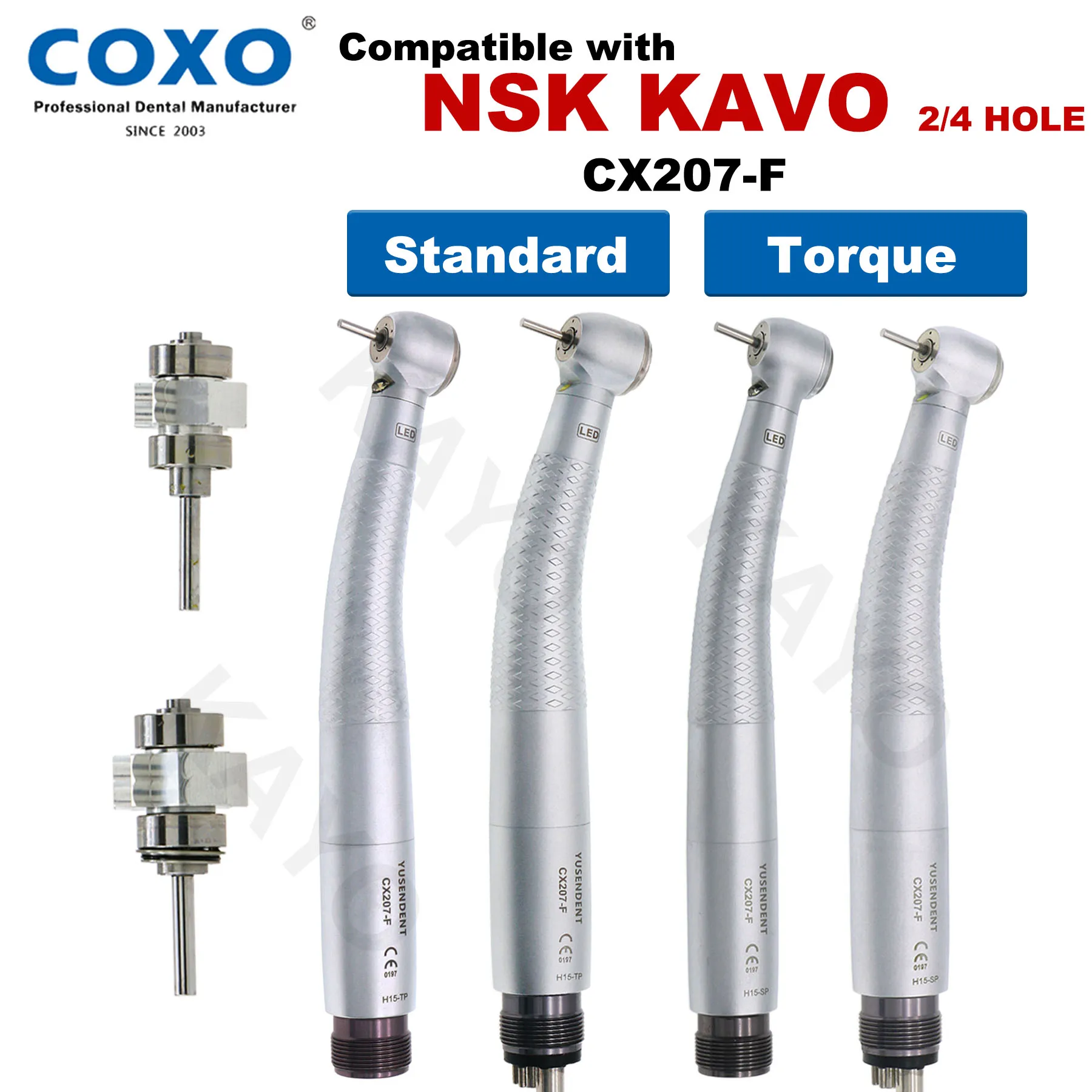 

COXO Dental Handpiece CX207 LED High Speed Handpiece E Generator Standard Torque Head High Speed Turbine 2/4 Hole Fit NSK KAVO