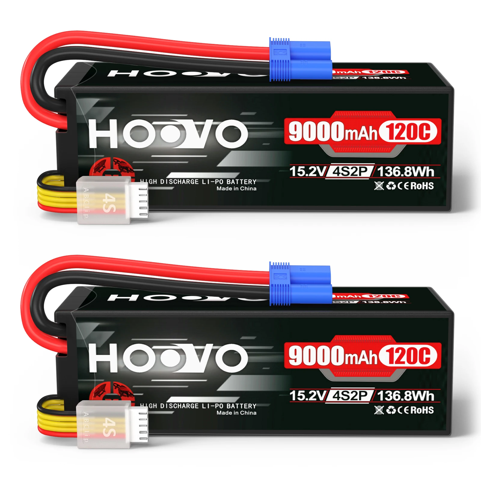 HOOVO 2S 7.4V LiPo Battery 450mAh 30C RC Battery with JST Plug for RC Helicopter Quadcopter Small Airplane FPV Racing Drone 2Pcs