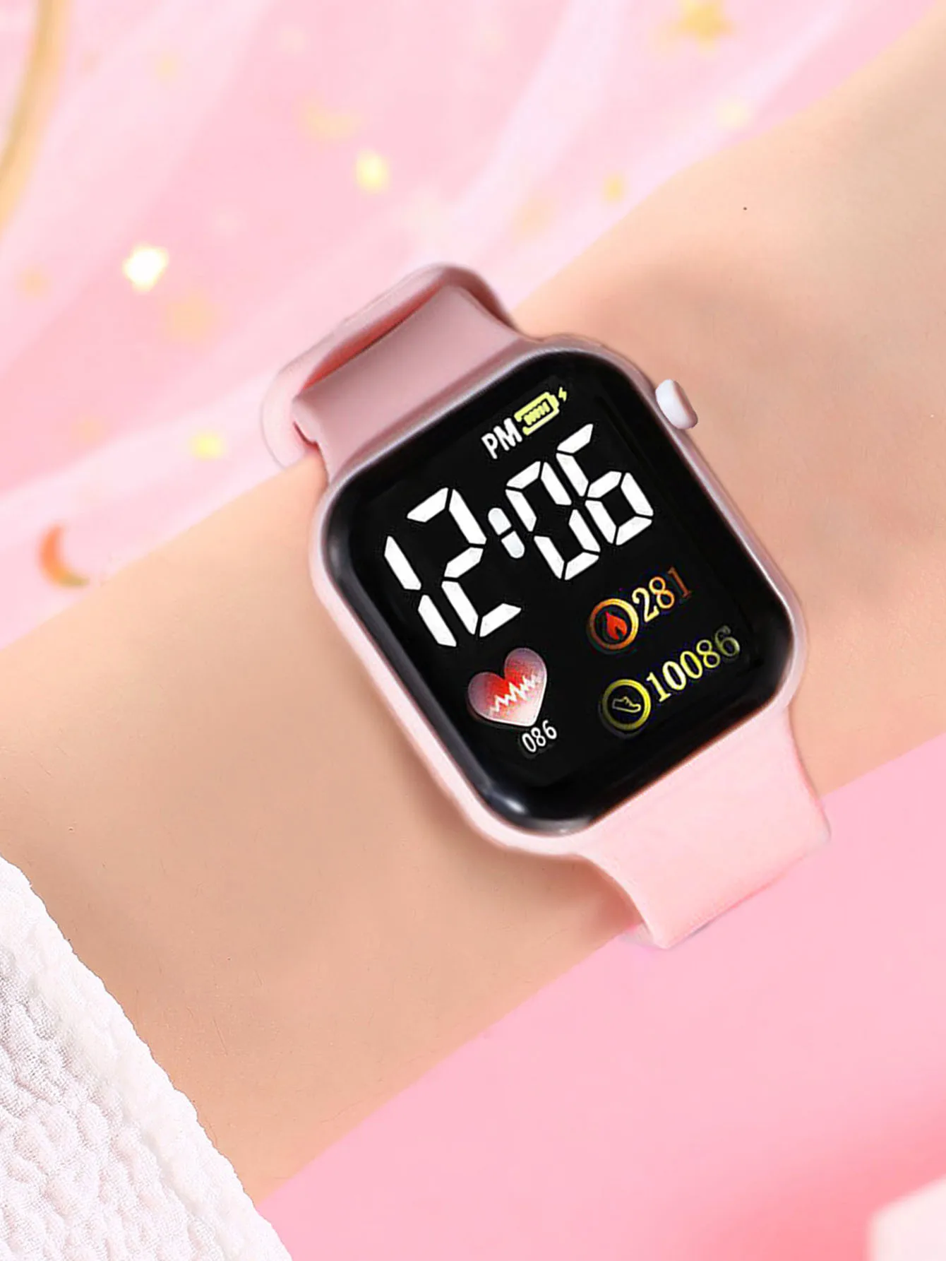 Leisure sports pink silicone rectangular women\'s electronic watch gift watch set for friends