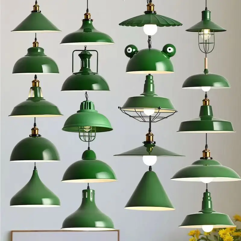 

Retro Industrial Style Pendant Light American Style Dark Green Red Restaurant Nostalgic Iron Lampshade Hanging Chandeliers Decor