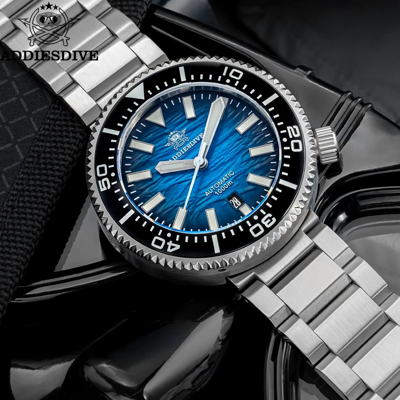 ADDIESDIVE Luxury Man Watch NH35 Automatic 1000M Waterproof Sapphire Stainless Steel Gradient Luminous New AD2069 Diving Watch