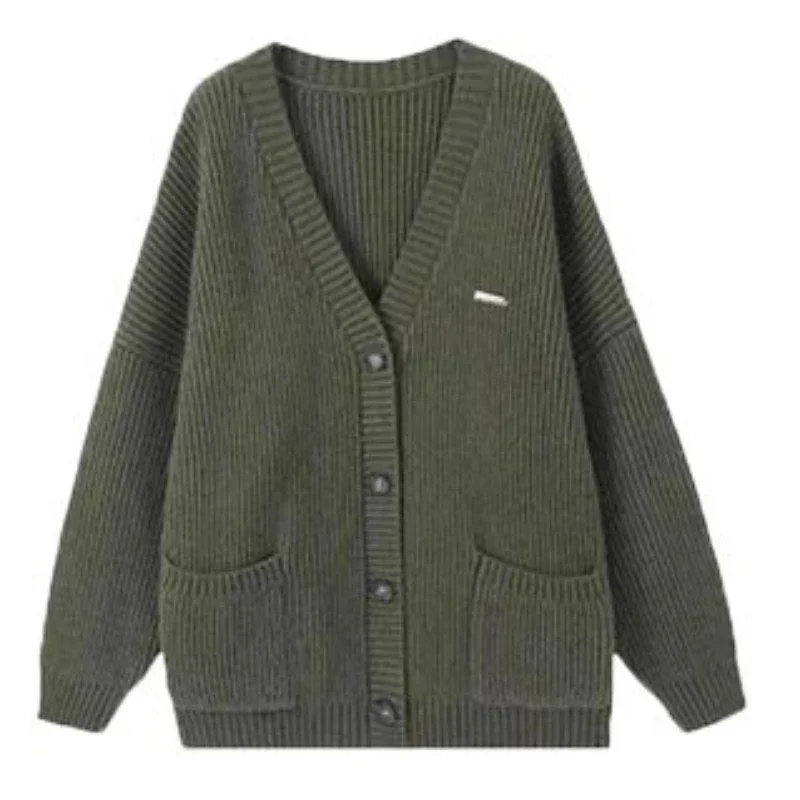 Maglioni da donna Cardigan Top lavorato a maglia per donna scollo a v verde Harajuku Fashion 2024 nuova collezione inverno autunno economia coreano