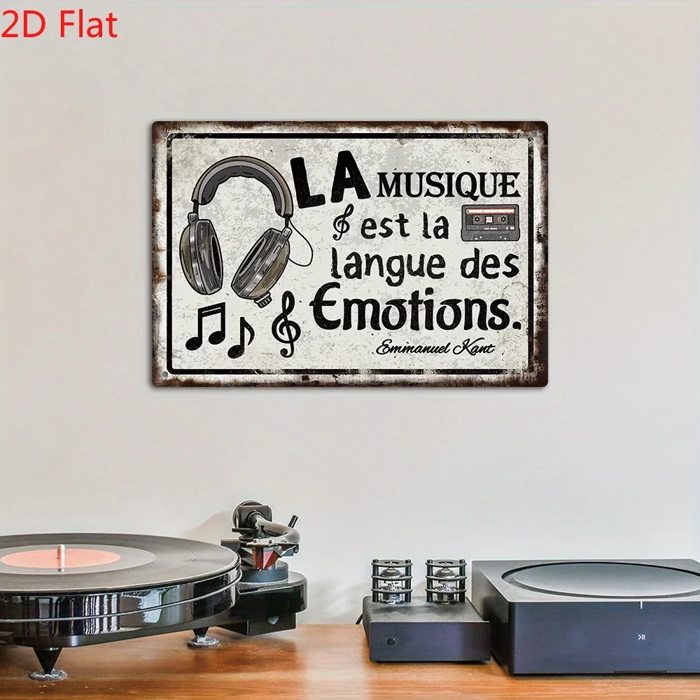 1pc 2D Flat French Vintage Metal Sign La Musique est la langue des émotions Home Bar Decor