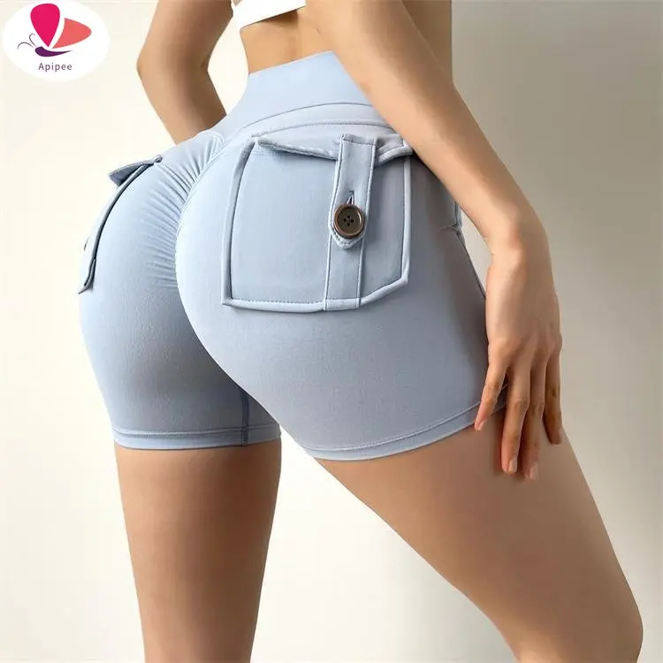 

APIPEE Women Sport Shorts Pockets Gym Sexy High Waist Workout Push Up Booty Scrunch Biker Shorts Pants Fitness Cycling Tights