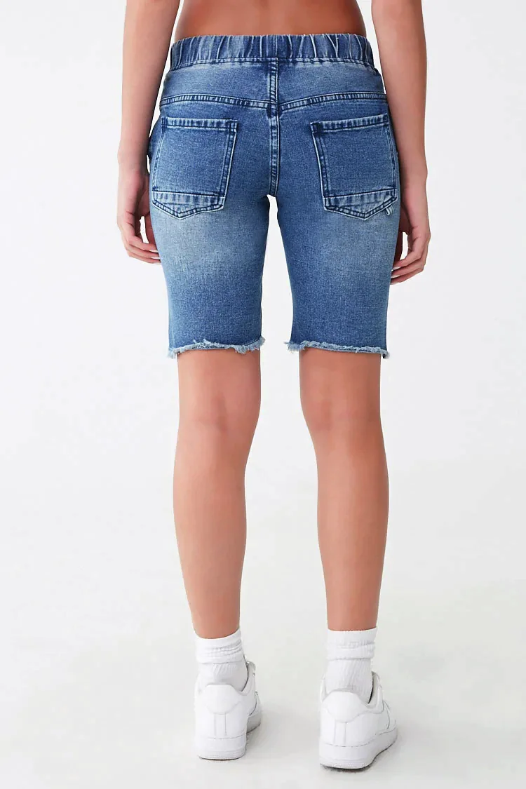 Retro midden taille rechte eenvoudige denim shorts Y2 Fashion 2025, nieuwe High Street afslankende Koreaanse stijl katoen