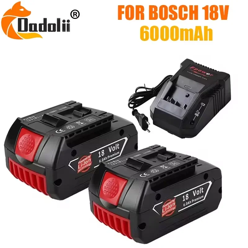 18V Battery 6.0Ah for Bosch Electric Drill 18V Rechargeable Li-ion Battery BAT609, BAT609G, BAT618, BAT618G, BAT614 + 1Charger