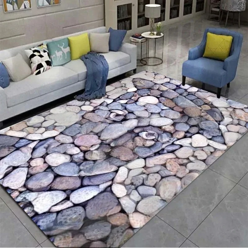 3D Cobblestone Creative Printed Carpet, Living Room and Bedroom Decorative Carpet, Kitchen and Bathroom Anti-skid Floor Mat Rug