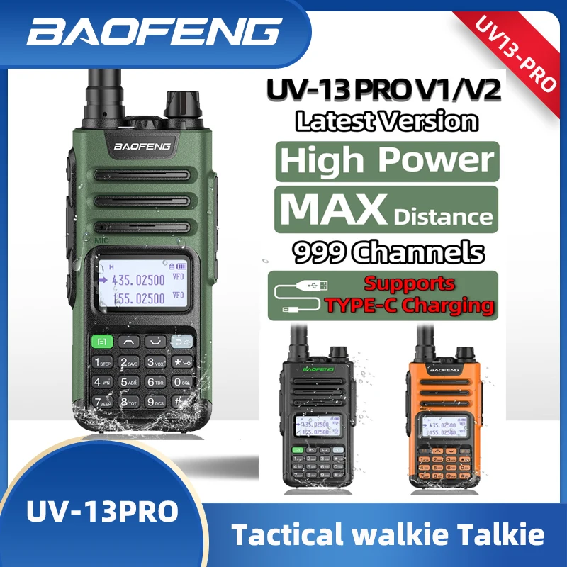 BaoFeng-walkie-talkie UV-13 PRO V1 V2 de doble banda de alta potencia, cargador tipo C, transceptor de largo alcance de 16 KM, Radio bidireccional Ham, UV13