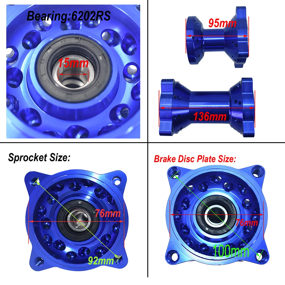 1.60-17 Inch Front And Rear Aluminum Alloy Wheel Rims CNC Hub #428 Sprocket Brake Disc Plate 220MM/190MM