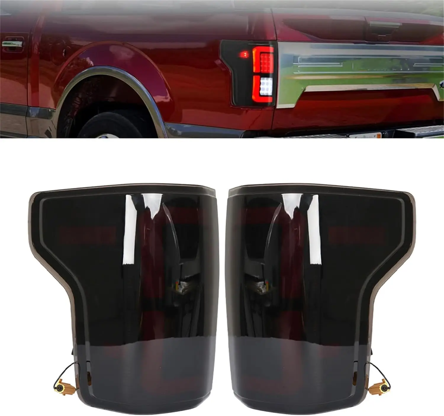 Driver & Passenger Side Tail Lights Replacement for 2015-2020 F150 Smoke Lens Rear Brake Lamp Assembly LH & RH