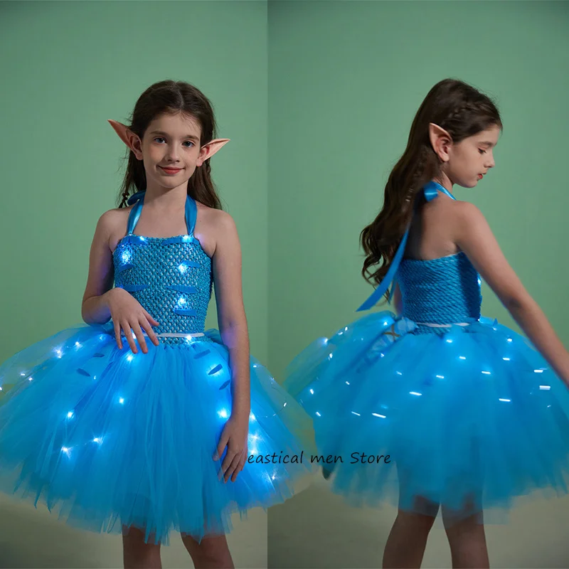 

Blue Mesh Cosplay Costumes for Baby Girl Halloween Outfit Child Performing Dance Dress Fairy Elf Costume Christmas Vestidos