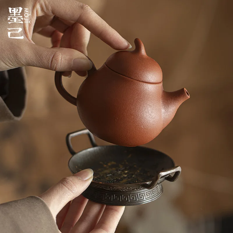 

Mokee Handmade Nei Zhu Clay Purple Sand Pear aped Tea Pot with Tray Gongfu Tea Set Two Piece Set Brewing Pot including Po...