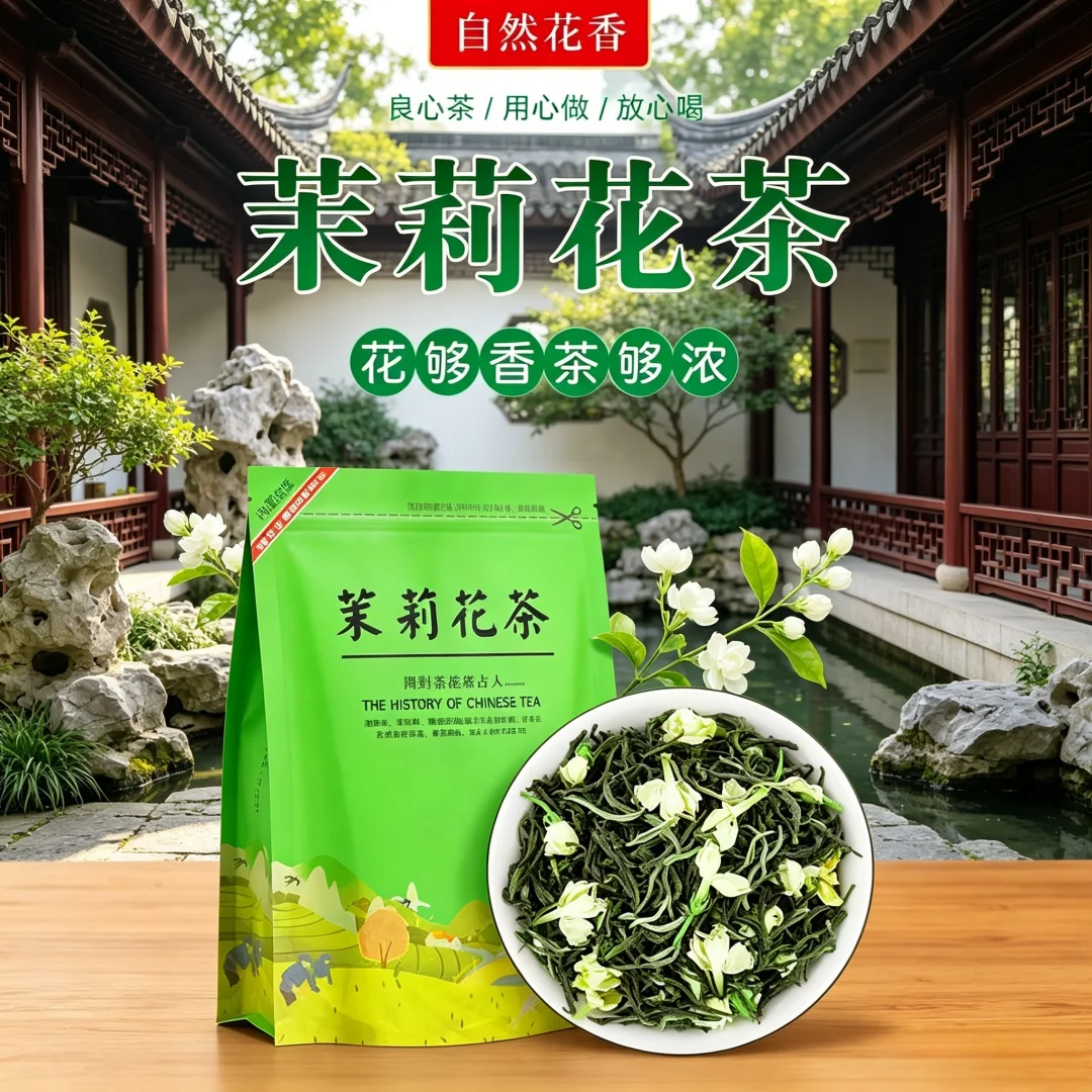 Classic China Jasmine Flower Tea Set Zipper Bags 250g/500g Jasmine Flower Green Oolong Tea Aluminum Foil Bag Recyclable Sealing