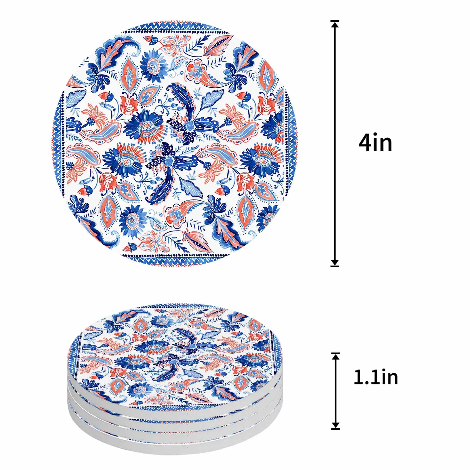 Paisley Flower Fantasy Flower Ceramic Coaster Set Kitchen Table Round Placemat Luxury Decor Coffee Tea Cup Coasters