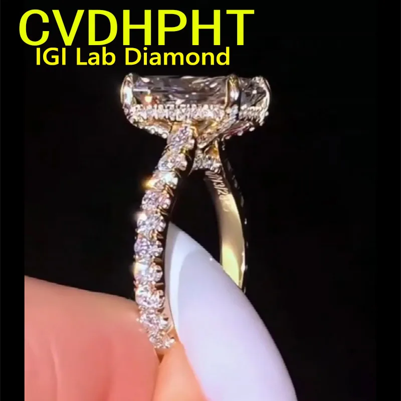 

LUXURY Solid 18K Yellow gold Ring Lab grown dimaond ring IGI Radiant 1 2 3 cut D VS1 Wedding engagement ring ﻿Fashion Ring
