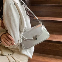 Love Buckle Silver Crossbody Shoulder Bags For Women 2023 Y2K Small Purse PU Leather Luxury Brand Females Underarm Bag Handbags