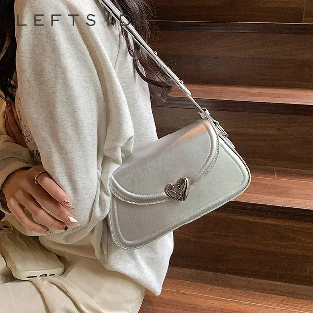 Love Buckle Silver Crossbody Shoulder Bags For Women 2023 Y2K Small Purse PU Leather Luxury Brand Women Underarm Bag Handbags