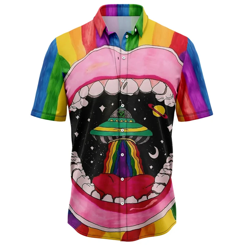 

Fashion Alien Pattern Hawaiian Shirts For Men Summer Trendy Streetwear 3D Printed Lapel Shirt Cool Oversized Breathable Blouses