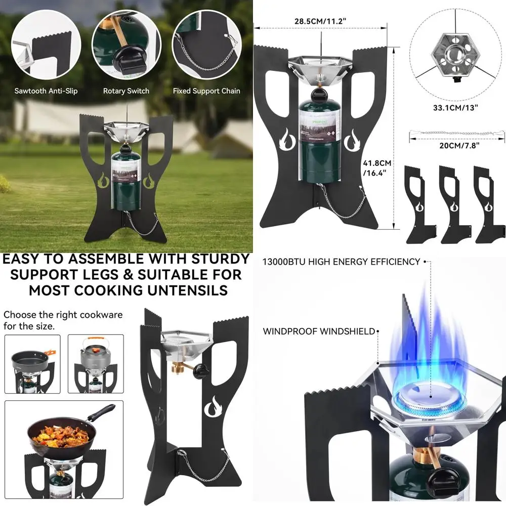 

Портативная походная плита с сумкой для хранения, съемная газовая плита на пропане, походная плита для приготовления патио, пешего туризма, пикника, задней двери автомобиля