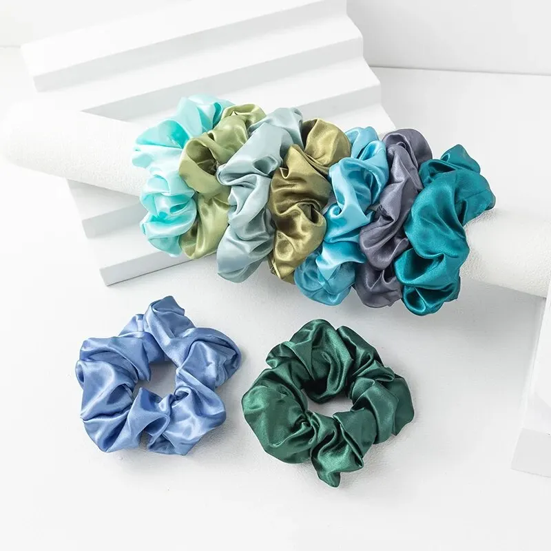 9pcs Fashion Solid Colour Satin Large Intestine Loop Ladies Premium Feeling Hair Tie Rubber Band Hair Accessories