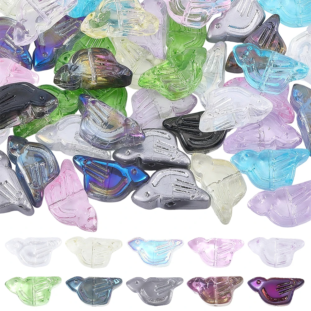 1 Box 54Pcs 9 Colors Peace Dove Beads Glass Bird Beads 10x20mm Transparent Pigeon Hummingbird Animal Loose Spacer Dove Charms