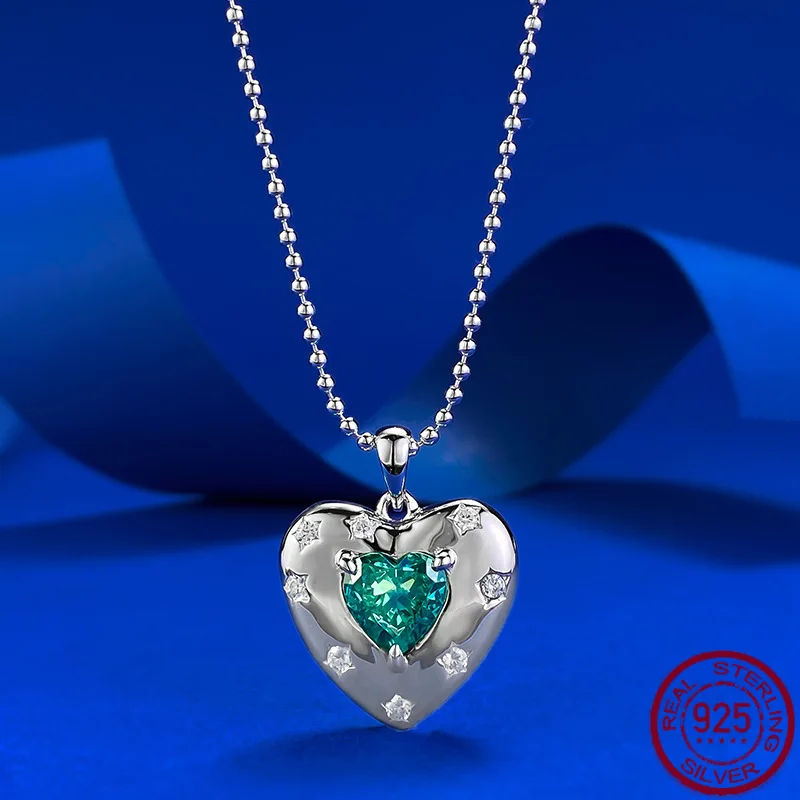

New S925 Pure Silver Love Paraiba Ice Flower Cut 8 * 8 Heart Pendant Wedding Jewelry